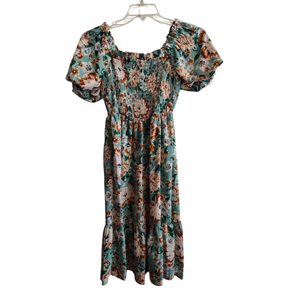 LC Lauren Conrad Women's Floral Balloon Sleeve Smocked Midi Dress XS - Picture 1 of 7